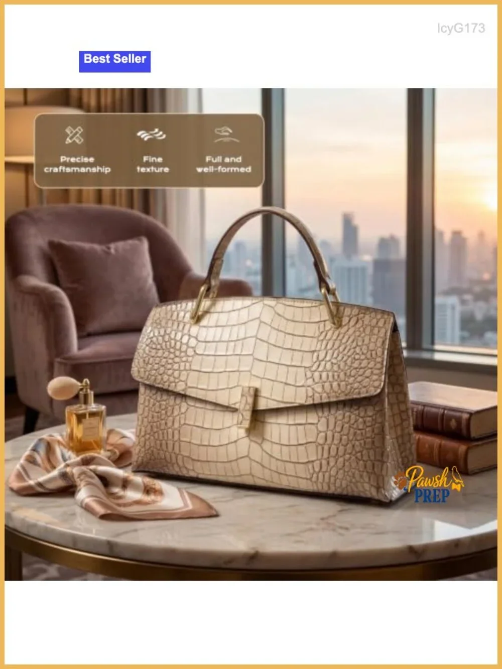 Genuine Leather Crocodile Pattern Handbag with Top Handle and Detachable Strap